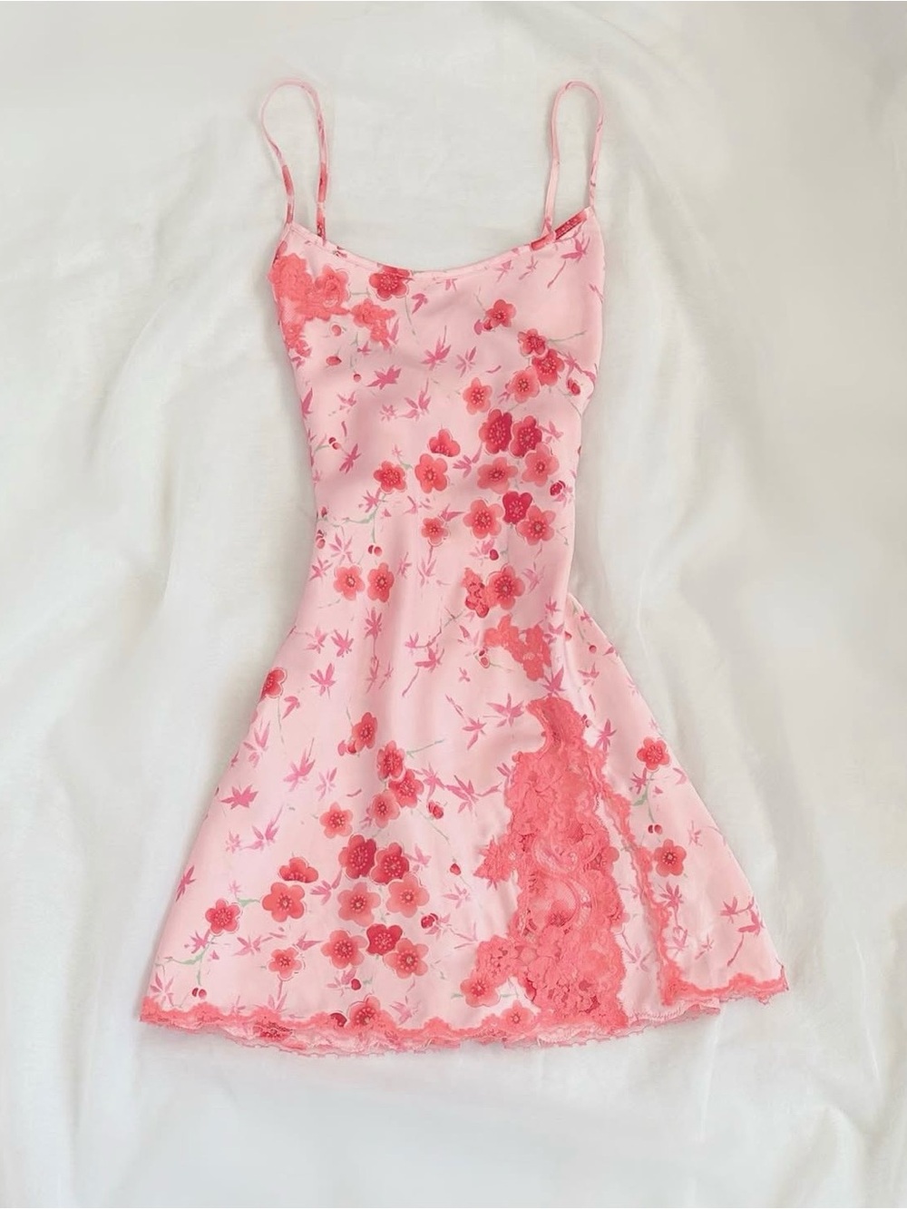 Victoria’s Secret EXTREMELY RARE Cherry Blossom Slip Dress Y2K Pink Lace Satin L